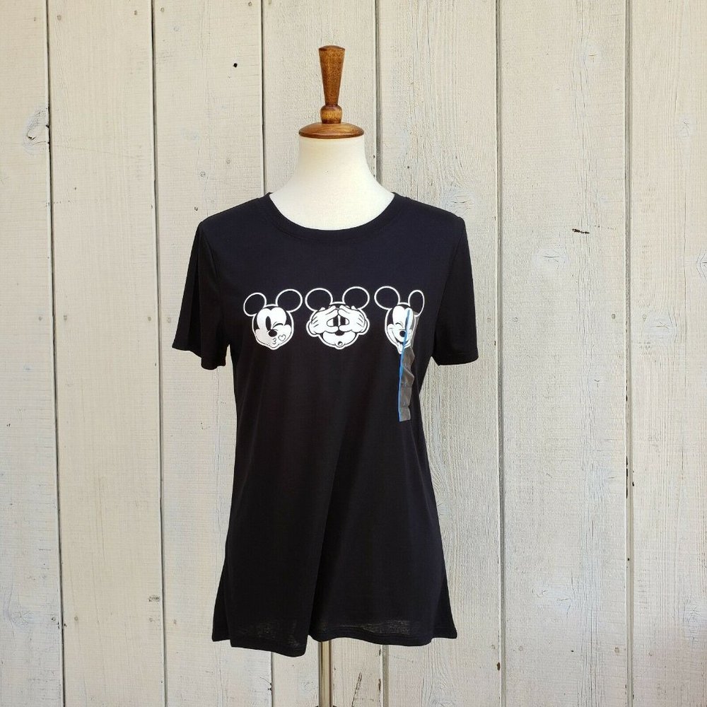 NEW Disney Mickey Mouse Black Print T-Shirt Size L